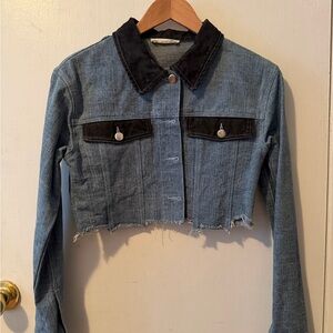 Cropped Denim Jacket with Black Collar